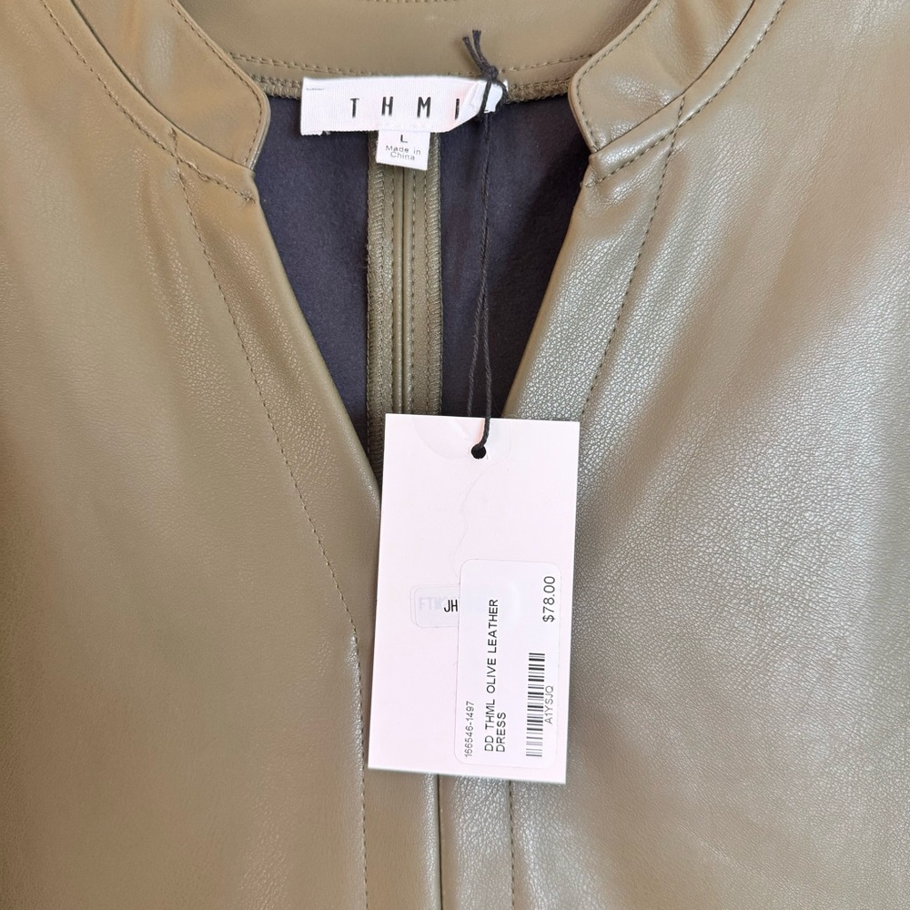 THML Olive Green Faux Leather Midi Dress